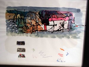 Archet, photocopie rehaussée à l'aquarelle, et collage de miniatures à l'encre, 30 cm x 24 cm.